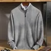 Novo suéter masculino de lã pura para outono e inverno, cardigã de lã liso casual para negócios, jaqueta de tricô lisa de manga comprida