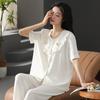 Pijama Feminino Verão Nuvens Algodão Manga Curta Calça Doce e Aconchegante Para Sair Novo Verão Solto Traje para Casa