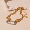 Pulsera de Cadena Ovalada Metálica de Acero Inoxidable Europea y Americana, Moderna, Única, Sencilla, Geométrica, Elegante, Joyería de Alta Gama para Mujeres