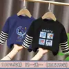 Camiseta de manga larga de algodón puro con retazos para niños, nuevo estilo primavera/otoño, diseño de dibujos animados, casual y versátil, parece un conjunto de dos piezas, moderno