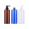 Botella de Loción de Cruce de Frontera 250ml Plástico Pet Hombro Plano Presión Botella de Champú 300ml Marrón Botella de Cuidado