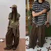 Calça Casual Yuran 26 Estilo Novo de Início de Primavera em Tencel Lavado à Areia com Pregas Tridimensionais Segmentadas Cintura Elástica Perna Larga Comprimento Total