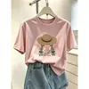 Camiseta de manga corta de algodón puro, moderna, casual, versátil, rejuvenecedora, adelgazante, top amarillo, ropa de mujer de verano, nuevo modelo 2026