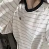 Camiseta de Manga Larga Rayada Estilo Retro Japonés para Mujer 2025 Primavera Nueva Petite Estilo Universitario Holgada Camisa Base Top