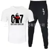 Moda de Comércio Exterior Camiseta Masculina de Manga Curta Calça Terno Casual Gola Redonda Cor Lisa Estampa de Letras Roupa Esportiva Casual