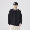 Sudadera tipo polo con cuello de solapa de nuevo estilo para hombre, marca de moda para primavera y otoño, retazos, corte holgado, talla grande, estilo grueso, top casual de forro polar para otoño e invierno