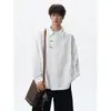 Nova Camisa Jacquard de Manga Longa Estilo Nacional Chinês Masculina Outono Senso de Design Fivela de Metal Camisa de Trabalho Casual Tamanho Grande Roupa Externa