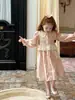 Vestido Princesa Orange Le 2025 Otoño/Invierno para Niñas con Cuello Floral Cepillado, Vestido Vintage de Manga Larga Fruncido para Niñas