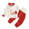 Conjunto de Año Nuevo para Bebé, Conjunto de Dos Piezas de Ropa Interior Térmica para Niños, Ropa de Bebé Recién Nacido para Otoño e Invierno, Rojo Festivo de Año Nuevo