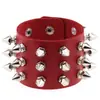 Pulsera Exagerada Estilo Nube Rosa Punk Europeo y Americano No Convencional con Remaches Cónicos Puntiagudos y Tres Filas de Puño de Pulsera de Cuero
