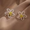 Pendientes de Flor de Cristal de Verano con Aguja de Plata 925 Pendientes de Perlas Hechos a Mano para Mujer Clip para Oreja de Pétalo Tejido Fresco Colgante 464