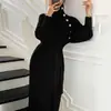 Estilo Japonês e Coreano Novo Estilo Francês Elegante Casaco Combinando Suéter Interno Longo Comprimento do Joelho Vestido de Tricô Básico Feminino