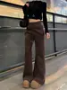 Calça Flare Feminina, Outono/Inverno 2026, Forrada com Fleece, Cintura Alta, Corte Reto, Fluida, Calça Flare Bootcut, Calça Jogger Esportiva para Yoga de Perna Larga