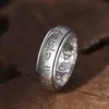 Joias de moda em prata de lei 925 atacado anel giratório com mantra de seis palavras retrô de prata tailandesa masculino personalizado