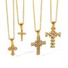 Europa y Estados Unidos Exagerado Nicho Joker Colgante Cruz Diamante Collar Acero de Titanio Incrustado Piedra Hao Oro 18k Acero Inoxidable Joyería