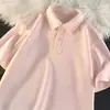 Camiseta tipo polo de algodón puro de manga corta para mujer, talla grande de verano, adelgazante 100 kg, versátil, simple, top holgado de manga corta
