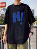 Camiseta de manga curta com gola redonda estilo cartoon de Hong Kong, de seda negra gelada, para casais, masculina e feminina, top casual moderno e versátil