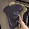 Comercio Exterior Transfronterizo Al por Mayor Verano 92% Algodón Elegante Ceñidor de Cintura Cubre Vientre Color Sólido Manga Corta Camiseta Camisa Básica para Mujer
