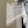 Cinto de Renda Coreano, Lenço de Cintura Elegante com Franjas, Lenço Triangular, Cortina de Bumbum para Jeans, Lenço de Cabeça Branco, Dupla Finalidade Estilo Francês