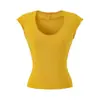 Cor Sólida Estilo Garota Picante Simples Gola U Manga Curta Ajuste ao Corpo Cintura Marcada Emagrecedor Camisa Básica Ombro Normal Camiseta Curta Manga Flare para Mulheres Verão