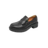 Mocasines de Cuero Grueso Estilo Retro Británico Tacón Grueso Zapatos de Una Sola Pieza Mujer 2026 Nuevos Hechos a Mano Zapatos de Cuero Pequeños para Hombre Perezoso