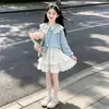 Novo Conjunto de Primavera e Outono para Meninas Mais Velhas: Conjunto Duas Peças: Moletom Gola Alta Doce e Fresco com Saia Bolo de Renda Delicada Estilo Coreano