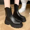 Botas de Moda Estilo Británico para Mujer Primavera Otoño Botines Individuales Plataforma Pequeña Suela Gruesa Tacón que Aumenta la Altura Corte en V Adelgazantes Botines Chelsea para Tobillo