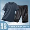 Traje de Seda Hielo Ligero y Transpirable para Hombre Verano Mangas Cortas Pantalones Cortos Conjunto Completo de Traje de Verano Casual de Alta Gama para Hombre