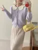 2025 Novo Outono e Inverno Cardigan de Tricô com Gola Boneca e Botões Coloridos para Mulheres, Design Macio e Ceroso, Jaqueta Suéter de Veludo Imitação de Visão, Tendência