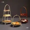 Cesta tejida de bambú soporte para postres estante para bocadillos de té de la tarde bandeja para bocadillos de té productos cosecha de otoño decoración de creación ambiental para jardín de infantes