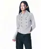 Sudadera de otoño estilo coreano INS transfronteriza con cremallera diagonal, diseño de doble botonadura, cuello solapa, cuello mao irregular y dobladillo curvo