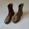 Botines de Cuero Suave con Tacón Grueso Estilo Francés para Mujer Otoño Invierno Botines Individuales Tacón Alto Elásticos Adelgazantes Botas Chelsea
