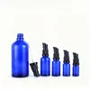 Xm0571 Frasco de Vidro Redondo Cosmético Azul Frasco com Bomba para Loção Frasco Vazio para Essência de Skincare Óleo Capilar Feito Sob Medida