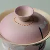 Gaiwan de Ino Kiyomatsu con lirios pintados a mano en rosa, juego de té kung fu creativo con juntas de bambú, cuenco de té de alta gama