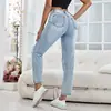 17-Spot-35832 # Moda Ins Versátil Rectos Rasgados de Mezclilla para Mujer Transfronterizos de Amazon Europeos y Americanos
