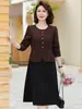 Colección de otoño estilo mamá: vestido básico de cuello redondo, diseño 2026, patchwork, estilo elegante, talla grande, vestido para mujer de mediana edad y mayores