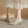 Zapatos de boda para mujer CH60-57 con tacón grueso, punta, lentejuelas, nuevos zapatos de una sola capa primavera y otoño 2024, zapatos de novia, tacones altos