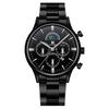 Fornecimento Direto de Fábrica de Relógio Masculino de Aço com Pulseira da Moda Sol, Lua e Estrelas Relógio de Quartzo com Calendário Falso de Três Olhos Relógio Masculino Dropshipping