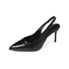Nuevos tacones de aguja de charol de moda 2026, punta fina, boca poco profunda, tacones altos con tira en el tobillo