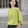 Camisa Dopamina com Barra Elástica e Manga Três Quartos para Mulheres, Novo Design de Nicho de Verão, Blusa Casual Solta