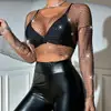 AYJ Amazon AliExpress Wish Blusa de Malla Transparente con Pedrería y Cuello en V Manga Larga Top Sexy Y21260