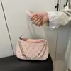 Bolso de Hombro/Mano/Axila Grande de Capacidad, Cadena Doble Metálica Perlada, Color Puro Deseo, Nuevo Otoño 2025