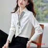 Camisa elegante de manga larga estilo francés con cintas, ropa de mujer, nueva colección primavera-otoño 2026, top de satén profesional para el trabajo