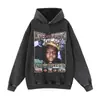 Sudadera Holgada de Algodón de Manga Larga Cuello Redondo Americano Talla Grande Impresa de Cantante Vintage Flor Frita Sudadera Pulóver