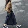 Falda midi de mujer de estilo japonés con rayas verticales y diseño de cintura alta, falda midi de línea A vintage a la moda estilo Yamamoto