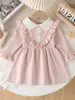INS Explosiones Vestido Largo de Punto para Niños Niñas Primavera Otoño e Invierno Cuello Solapa Vestido de Punto Manga Larga Vestido de Princesa Vestido Largo