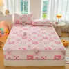 Sábana bajera de terciopelo de leche Protector de colchón Acolchado Estampado Cubre cama Otoño/Invierno Engrosado Cálido Agradable al tacto Suave Lavable