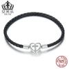 Pulsera Evelle Modern Cross de plata esterlina con interfaz de cuerda tejida negra, pulsera simple de plata S925 con forma de corazón