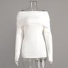 Suéter Transfronteiriço Feminino 2024 Outono e Inverno Estilo Europeu e Americano Camisa de Base de Malha de Manga Comprida ombro a ombro Sexy Slim-fit Ombro a Ombro Top