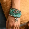 Pulsera Transfronteriza de 11 Piezas Estilo Bohemio Playa Europeo y Americano Hilo Azul Dorado Cuentas Tortuga Colgante de Borla Estilo Caliente de Tiktok